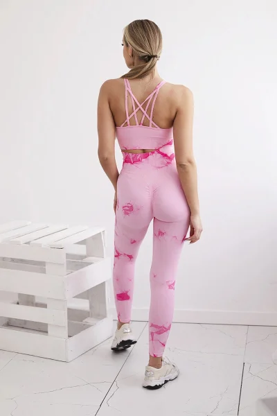 Fitness set push-up top + legíny růžová/fuchsiová K-Fashion