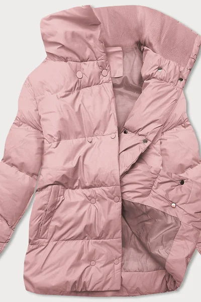 Zimní růžová péřová bunda s vysokým stojáčkem od J.STYLE