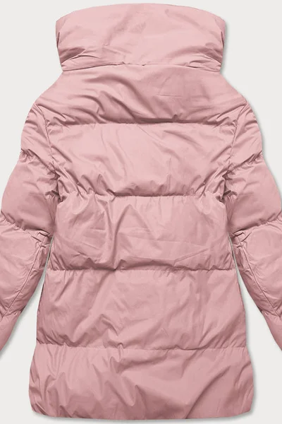 Zimní růžová péřová bunda s vysokým stojáčkem od J.STYLE