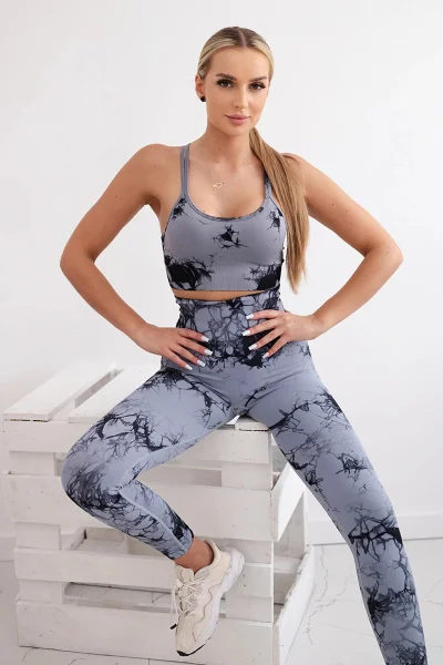 Push-Up Fitness Set Top + Legíny Šedá/Černá K-Fashion