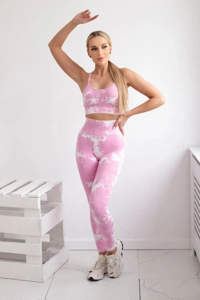 Fitness set top a legíny push up růžovo-ecru K-Fashion