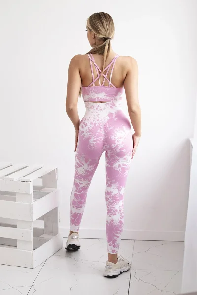 Fitness set top a legíny push up růžovo-ecru K-Fashion