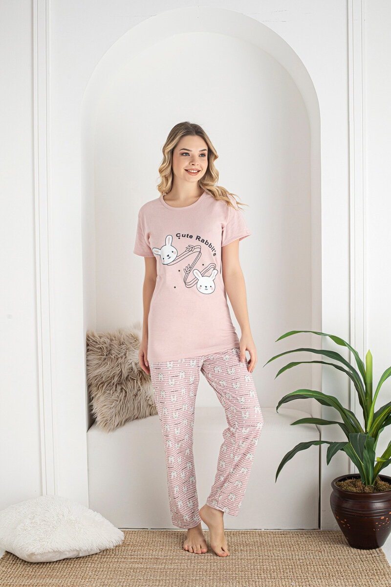 Růžové pyžamo s králíky pro ženy - Cotton Bunny, L i10_P67174_2:90_