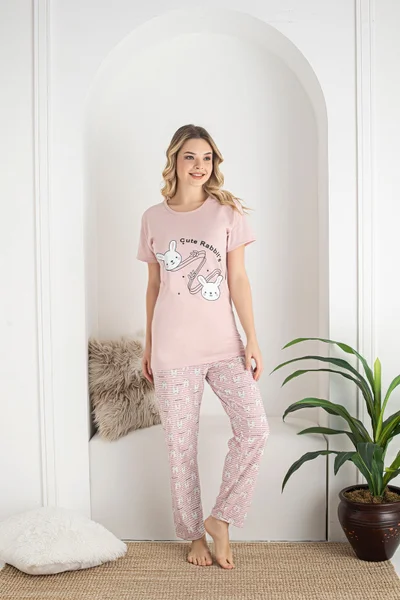 Růžové pyžamo s králíky pro ženy - Cotton Bunny