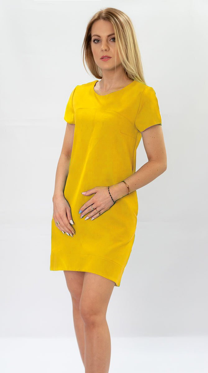 Dámské žluté trapézové šaty L9T18C INPRESS, odcienie żółtego S (36) i392_13690-46