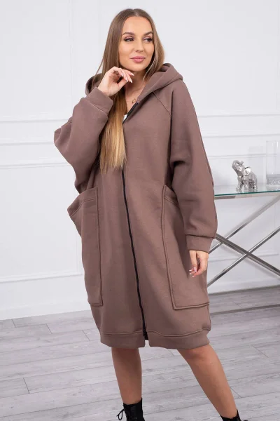 Dámská teplá oversize mikina s kapucí mocca K-Fashion