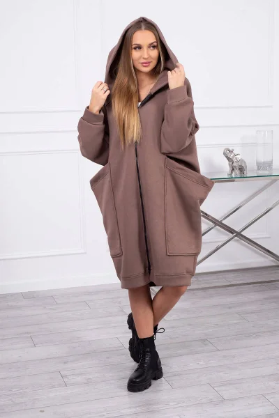 Dámská teplá oversize mikina s kapucí mocca K-Fashion