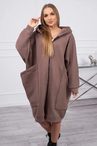 Dámská teplá oversize mikina s kapucí mocca K-Fashion