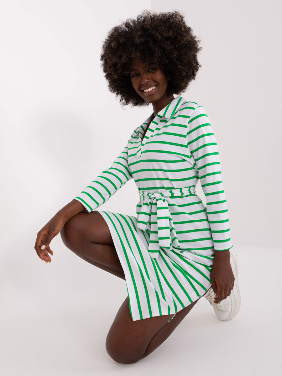Zeleno-bílé letní šaty s límečkem - LK-SK-509299, L/XL i523_2016103417179