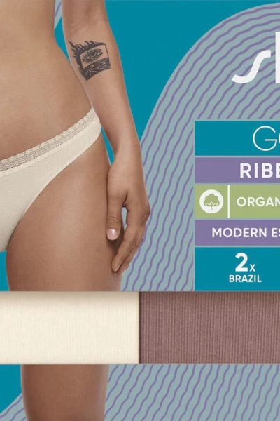 Dámské kalhotky Sloggi GO Ribbed Brazil C2P hnědá kombinace