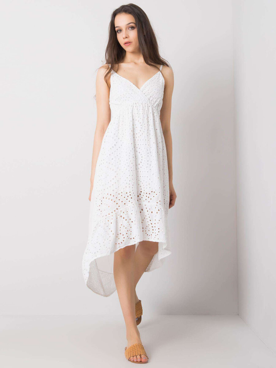 Delší bílé dámské šaty s nastavitelnými popruhy - BELLA COTTON, bílá M i10_P63155_1:2021_2:91_