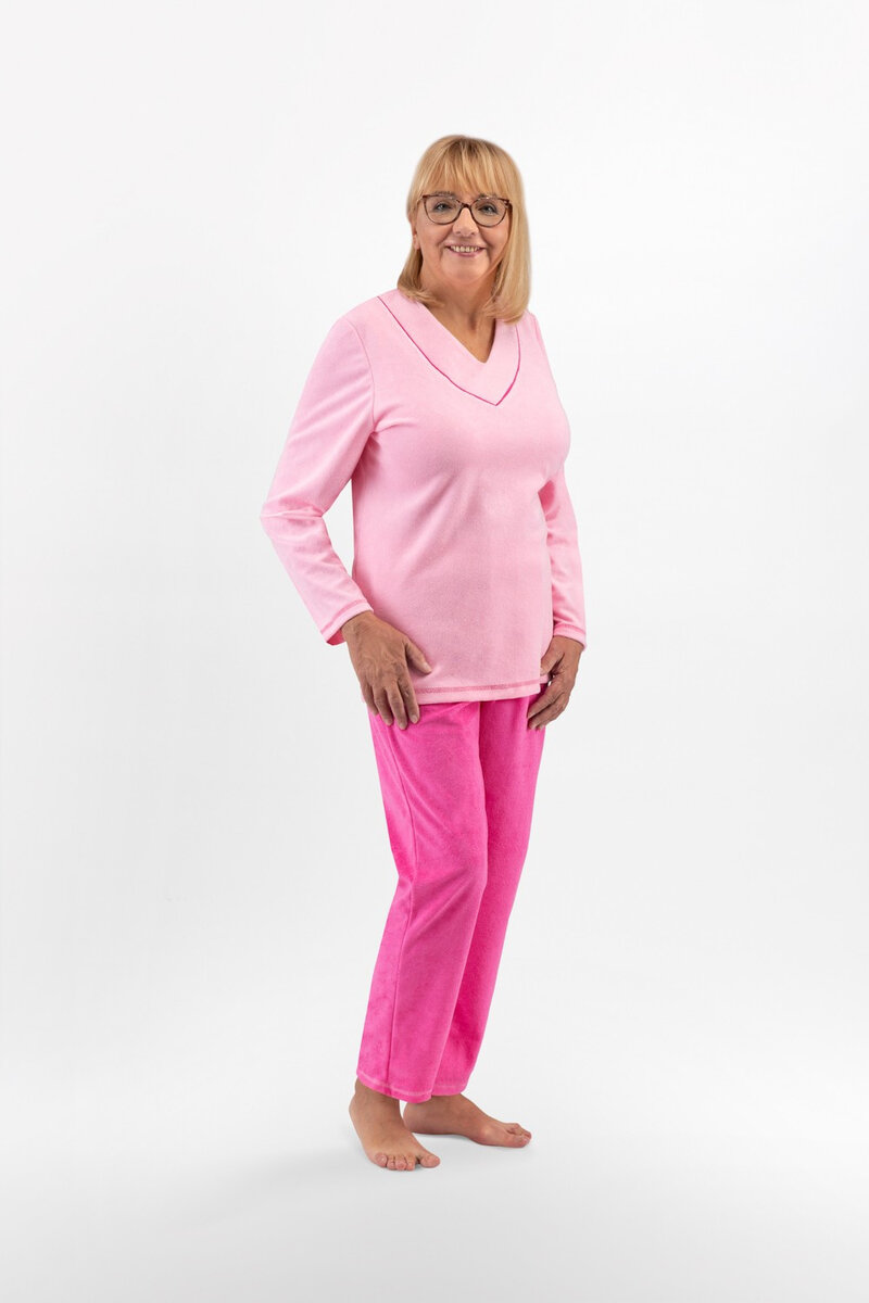 Růžové froté pyžamo pro ženy s dlouhými rukávy a nohavicemi od Martelu, růžová 3XL i10_P63108_1:2140_2:557_
