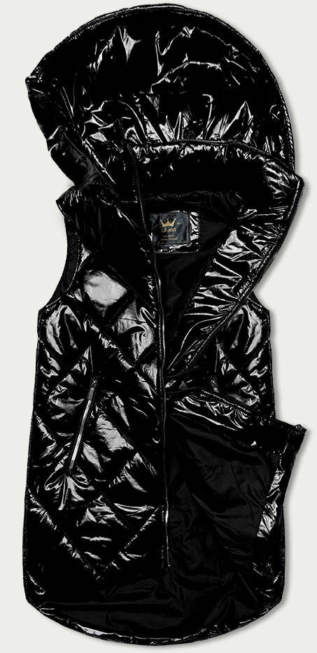 Černá lesklá dámská vesta s kapucí - Elegantní zimní kousek, odcienie czerni XXL (44) i392_19150-48