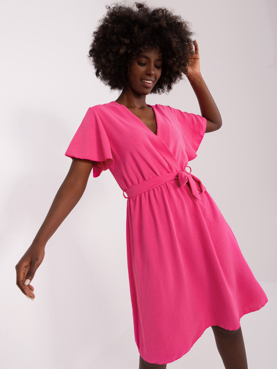 Růžové šaty s páskem - Letní elegance DHJ SK, jedna velikost i523_2016103420063