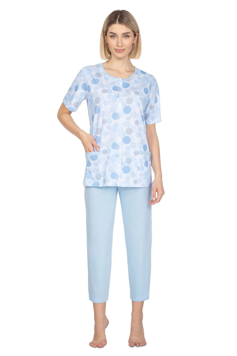 Modré pyžamo pro ženy Regina - Krátký rukáv - vzor - knoflíky - kapsy, světle modrá L i41_9999941719_2:světle modrá_3:L_