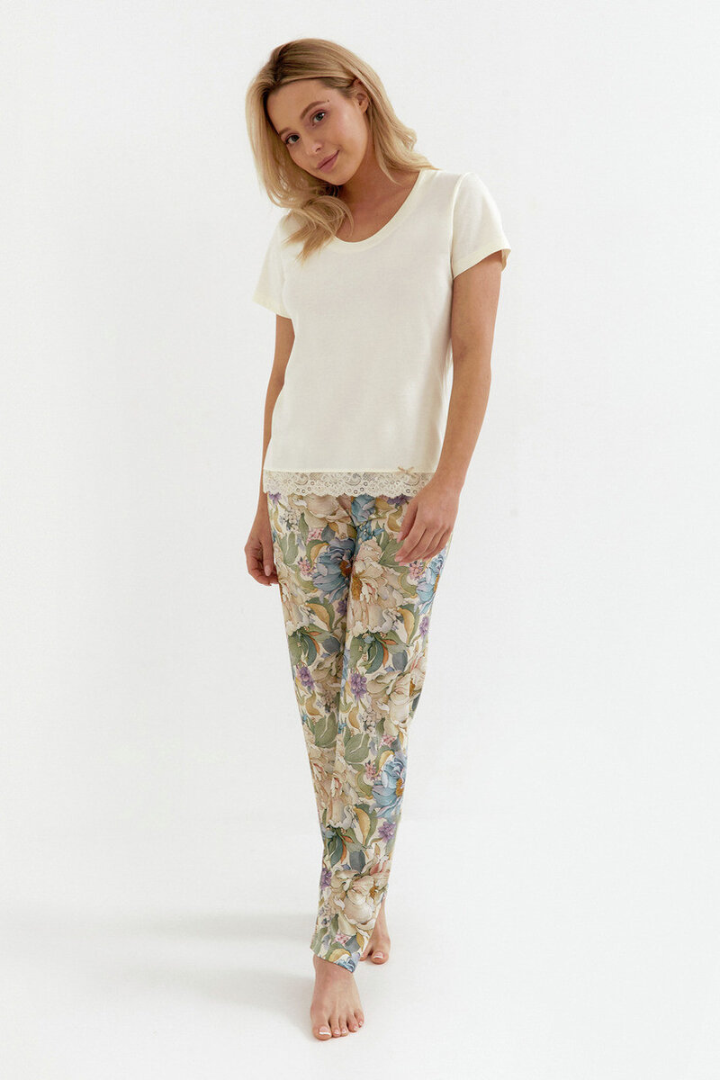Vanilková dámská pyžama Cana XL s květinovým motivem, vanilka XXL i170_5902406127044