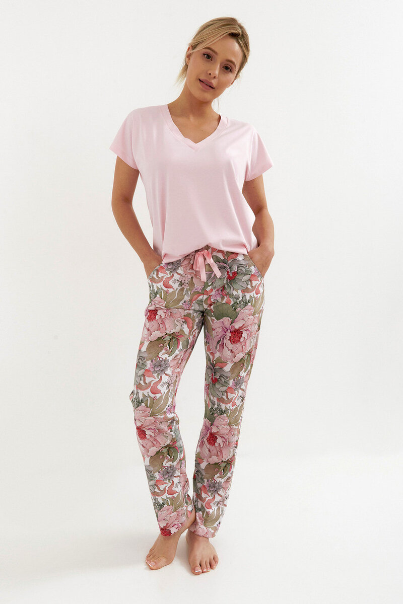 Růžová oversize pyžama s květinovým vzorem a saténovou kokardou, světle růžová S i170_5902406126207