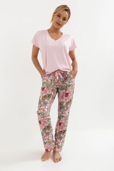Růžová oversize pyžama s květinovým vzorem a saténovou kokardou