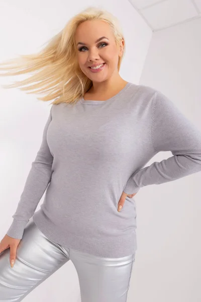 Dámský šedý svetr plus size s dlouhým rukávem Fashionhunters