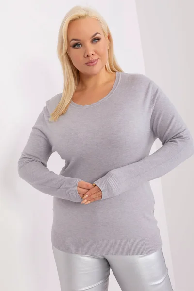 Dámský šedý svetr plus size s dlouhým rukávem Fashionhunters