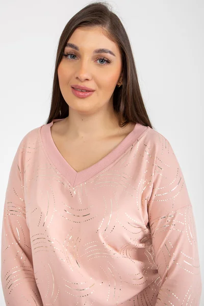 Fashionhunters Světle Růžová Plus Size Halenka s Rukávem