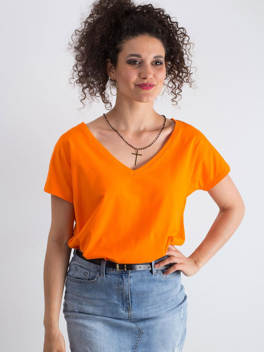 Dámské bavlněné oranžové tričko s výstřihem do V FPrice, M i523_2016102116981