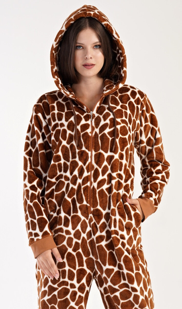 Žirafí softový dámský overal, hnědá XL i232_9405_55455957:hnědá XL