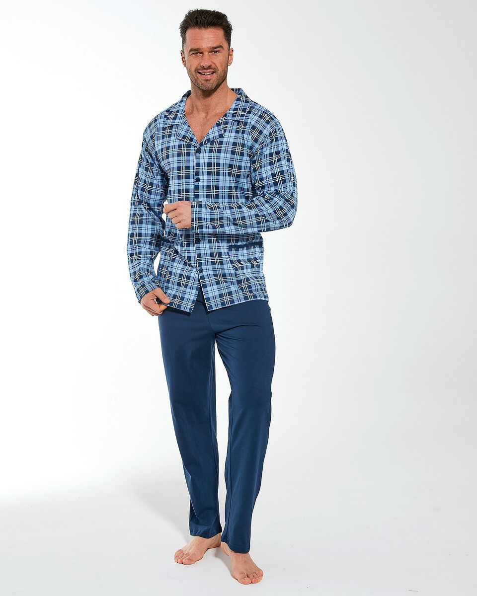 Pánské bavlněné pyžamo s káro vzorem a dlouhými rukávy od Cornette, modrozelená 3xl i384_94343385