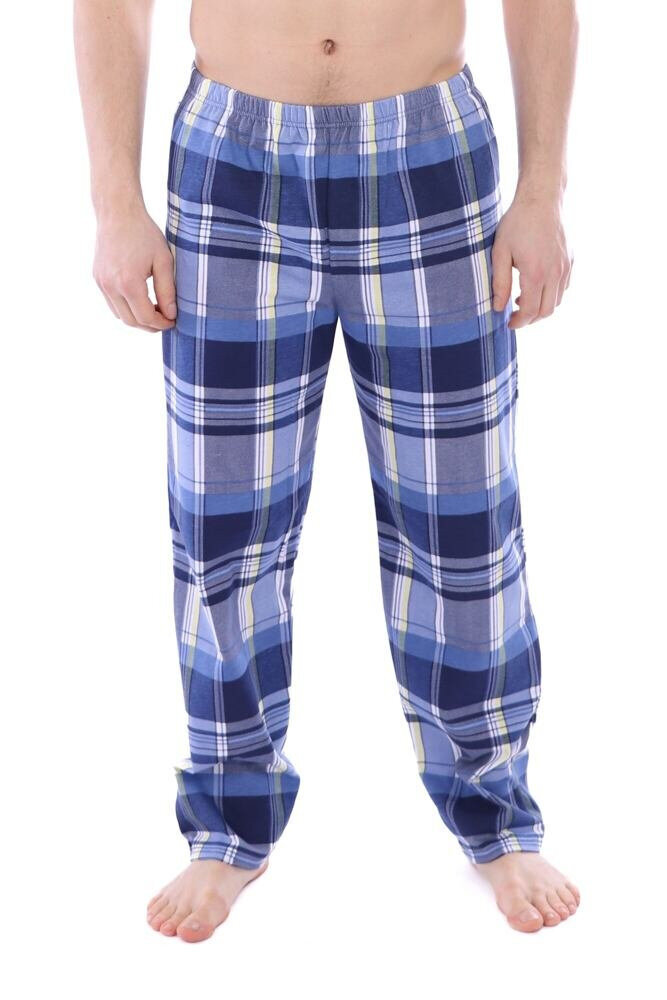 Pánské pyžamové kalhoty Regina modro-žluté s káro vzorem, modrá M i43_77295_2:modrá_3:M_