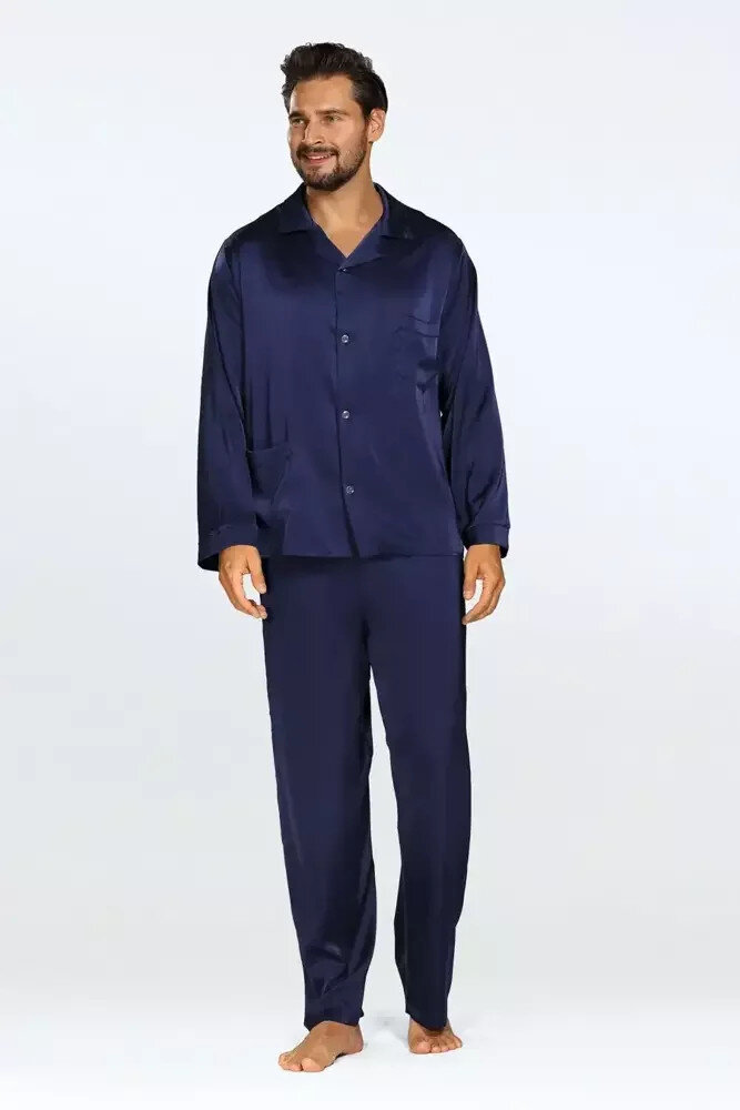 Mužské luxusní saténové pyžamo Lukas modré DKaren, modrá L i43_80764_2:modrá_3:L_