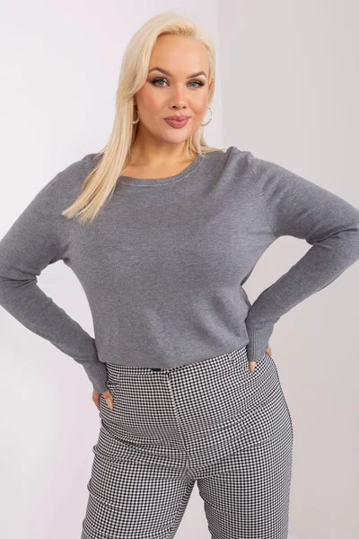 Dámský tmavě šedý plus size viskózový svetr Fashionhunters