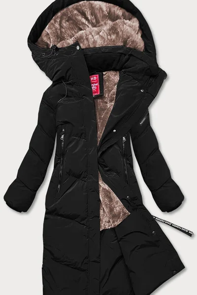 Kožešinová bunda na zimu pro ženy s péřovou výplní a kapucí