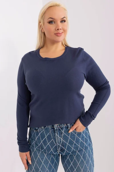 Dámský navy plus size svetr s kulatým výstřihem Fashionhunters