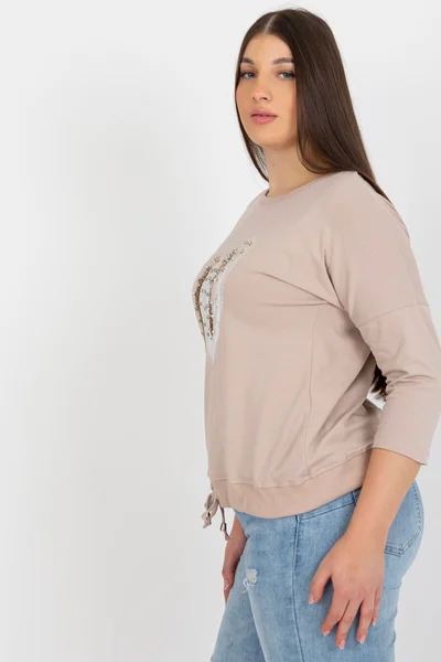 Halenka Fashionhunters Plus Size Béžová s Aplikací