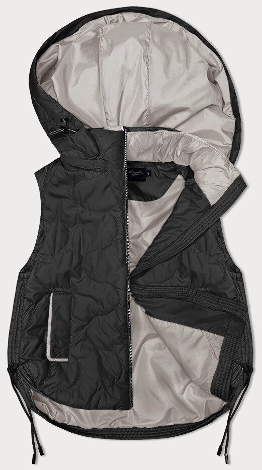 Černá péřová vesta s kapucí - Zimní elegánce BH, odcienie czerni XL (42) i392_23800-53