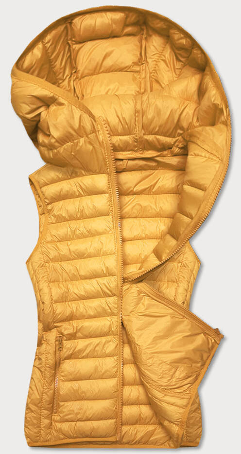 Žlutá prošívaná dámská vesta s kapucí 1BI5 J.STYLE, odcienie żółtego L (40) i392_18816-49