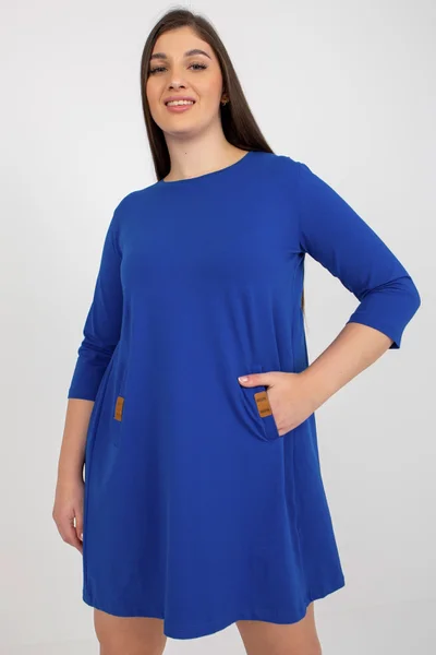 Dámské kobaltově modré plus size minišaty s kapsami Fashionhunters