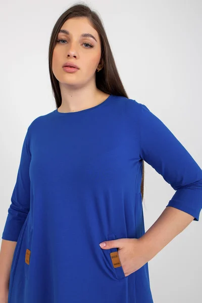 Dámské kobaltově modré plus size minišaty s kapsami Fashionhunters