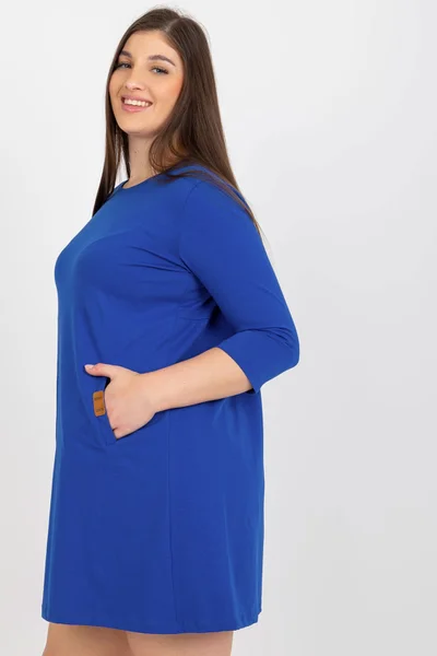 Dámské kobaltově modré plus size minišaty s kapsami Fashionhunters