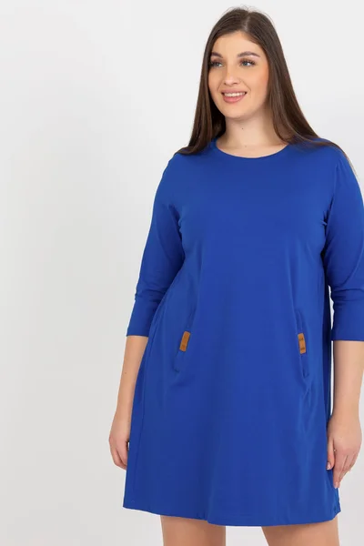 Dámské kobaltově modré plus size minišaty s kapsami Fashionhunters