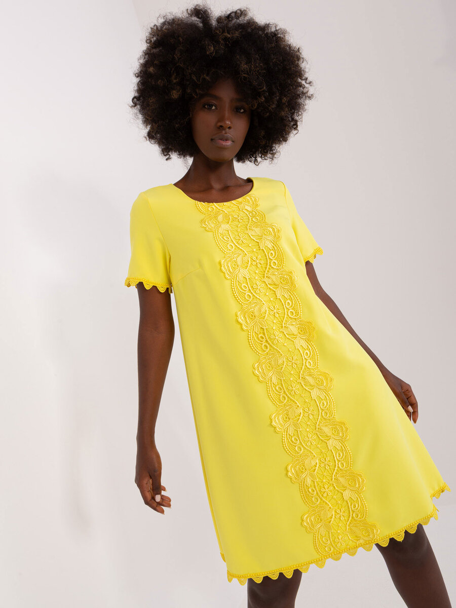 Žluté koktejlové šaty s krajkou - Elegantní LK SK FPrice, 38 i523_2016103422692
