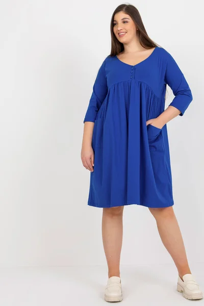 Dámské plus size tmavě modré šaty s rukávy Fashionhunters