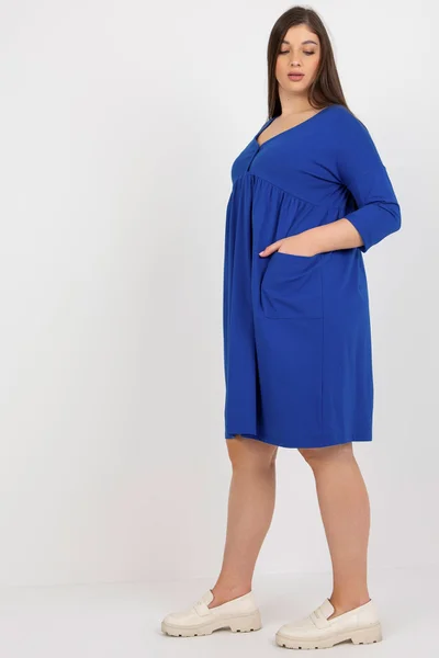 Dámské plus size tmavě modré šaty s rukávy Fashionhunters