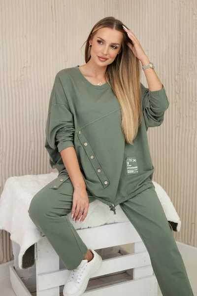 Oversize khaki bavlněná souprava mikina+kalhoty K-Fashion