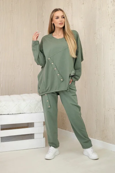 Oversize khaki bavlněná souprava mikina+kalhoty K-Fashion