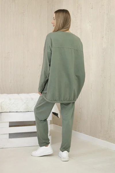 Oversize khaki bavlněná souprava mikina+kalhoty K-Fashion