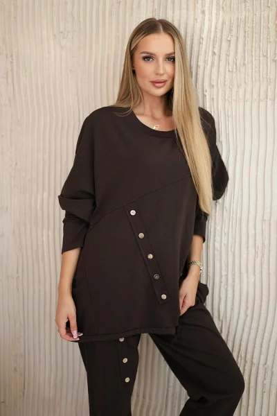 Oversize hnědý bavlněný komplet mikina + kalhoty K-Fashion