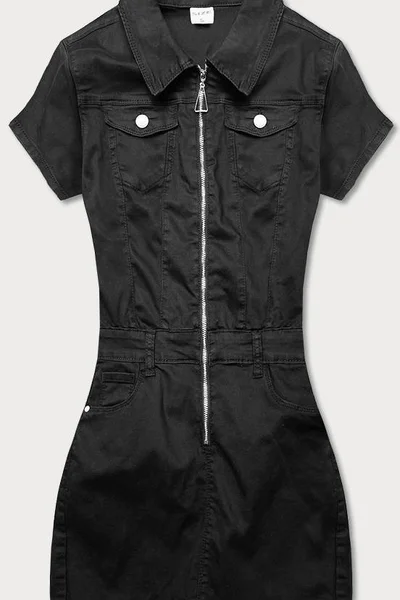 Černé džínové šaty s límečkem a zipem Good looking