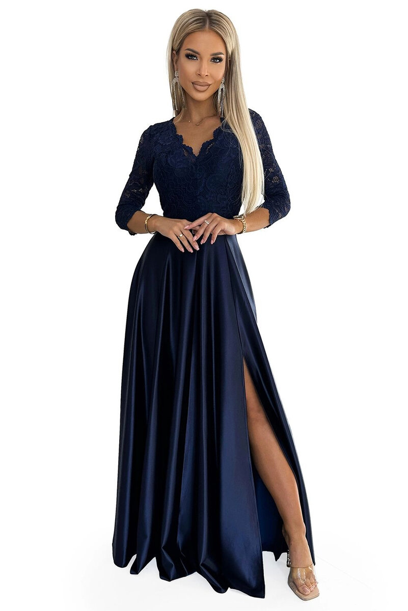 Krajkové šaty AMBER - Elegantní tmavě modrá, tmavě modrá XL i41_9999933350_2:tmavě modrá_3:XL_