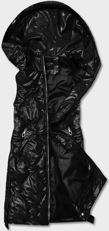 Černá zateplená vesta s kapucí a rozparky Miss TiTi, odcienie czerni M (38) i392_21658-47